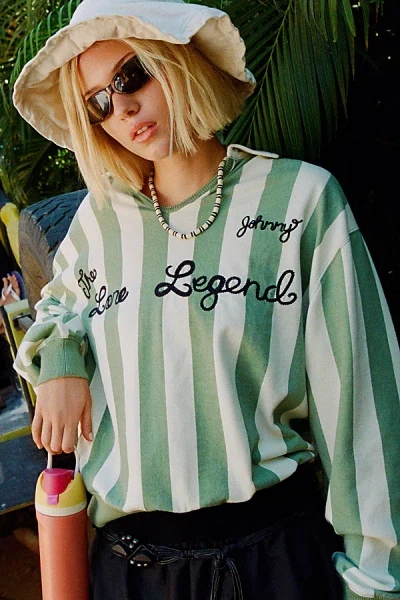 Bdg Lane Legend Embroidered Graphic Collared Pullover Top In Green, Women's At Urban Outfitters
