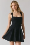 Bdg Leah Denim Pleated Open-back Drop Waist Mini Dress In Black, Women's At Urban Outfitters