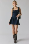 Bdg Leah Denim Pleated Open-back Drop Waist Mini Dress In Indigo, Women's At Urban Outfitters