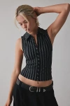 Bdg Ledia Collared Zip-front Vest Top Jacket In Black Stripe, Women's At Urban Outfitters