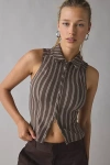 Bdg Ledia Collared Zip-front Vest Top Jacket In Brown Stripe, Women's At Urban Outfitters