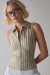 Bdg Ledia Collared Zip-front Vest Top Jacket In Taupe Stripe, Women's At Urban Outfitters In Taupe Stripe