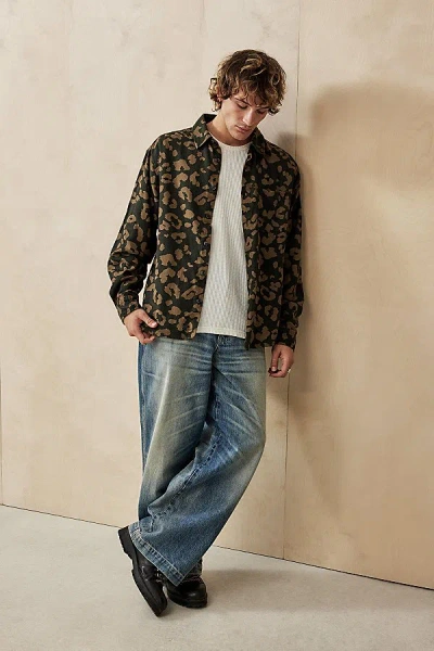 Bdg Leopard Print Long Sleeve Shirt In Blue, Men's At Urban Outfitters