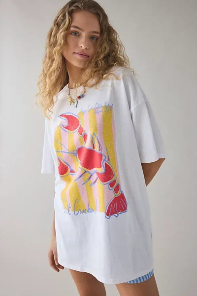 Bdg Lobster Graphic Cotton T-shirt Dress In White, Women's At Urban Outfitters