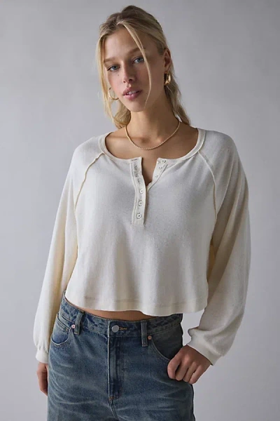 Bdg Logan Oversized Long Sleeve Henley Top In Beige, Women's At Urban Outfitters In White