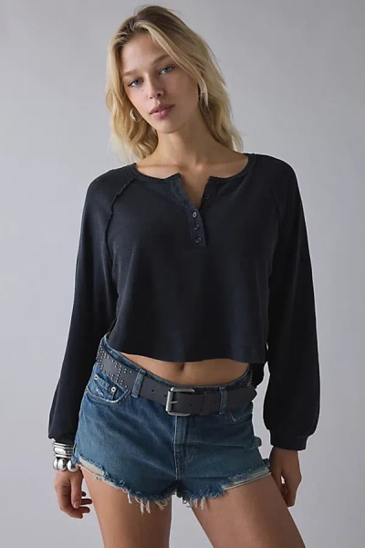 Bdg Logan Oversized Long Sleeve Henley Top In Black, Women's At Urban Outfitters
