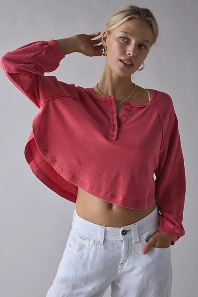 Bdg Logan Oversized Long Sleeve Henley Top In Red, Women's At Urban Outfitters In Burgundy