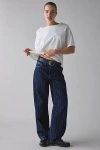 Bdg Logan Printed Buckle Baggy Barrel Jean In Denim Pinstripe, Women's At Urban Outfitters In Blue