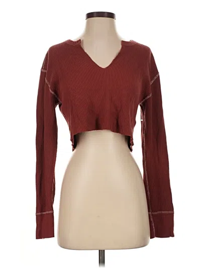 Pre-owned Bdg Long Sleeve Top Burgundy Keyhole Neckline Tops