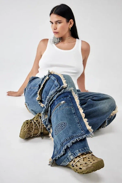 Bdg Low Rise Frayed Cargo Jean In Vintage Denim Medium At Urban Outfitters