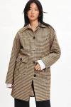 Bdg Mac Check Houndstooth Longline Overcoat Jacket In Brown, Women's At Urban Outfitters In Brown