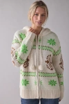 Bdg Madison Mountain Fair Isle Oversized Full-zip Hoodie Sweater In Snowflake Geo, Women's At Urban Outf In Neutral