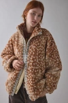 Bdg Mae Printed Piled Fleece Zip-up Jacket In Fawn Print, Women's At Urban Outfitters In Brown
