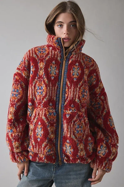 Bdg Mae Printed Piled Fleece Zip-up Jacket In Mini Geo, Women's At Urban Outfitters In Multi