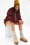 Bdg Mae Printed Piled Fleece Zip-up Jacket In Red, Women's At Urban Outfitters In Red