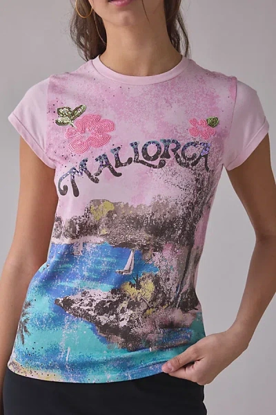 Bdg Mallorca Graphic Spill The Tee In Pink, Women's At Urban Outfitters