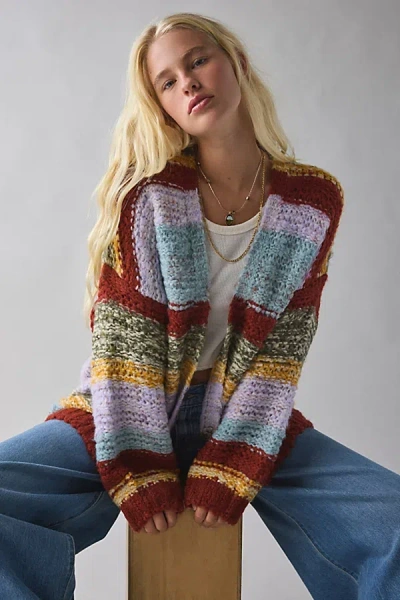 Bdg Mckenzie Striped Knit Oversized Cardigan In Orange, Women's At Urban Outfitters