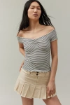 Bdg Michelle Off-the-shoulder Top In Black/white At Urban Outfitters In Black/white