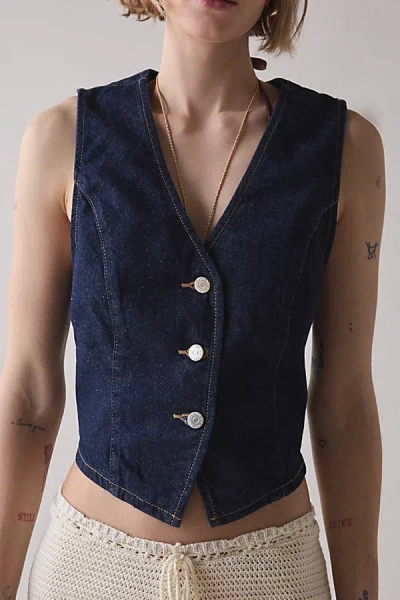 Bdg Michelle V-neck Denim Vest Top Jacket In Indigo, Women's At Urban Outfitters