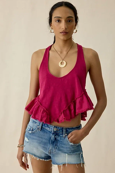 Bdg Millie Raw-edge Ruffle Racerback Crop Tank Top In Red, Women's At Urban Outfitters In Pink
