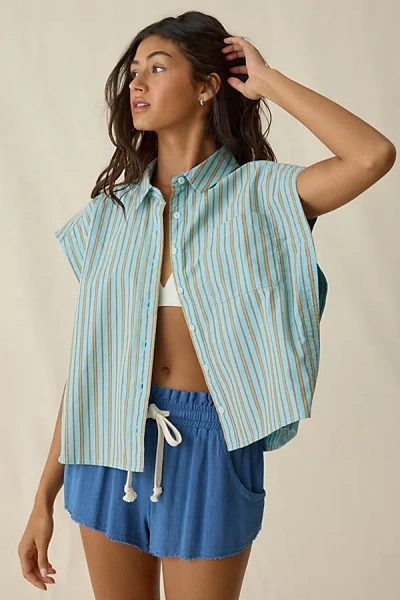 Bdg Mind Over Muscle Sleeveless Oversized Button-down Shirt In Blue, Women's At Urban Outfitters