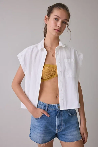 Bdg Mind Over Muscle Sleeveless Oversized Button-down Shirt In White, Women's At Urban Outfitters