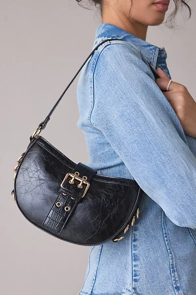 Bdg Mira Belted Faux Leather Crescent Bag In Black, Women's At Urban Outfitters