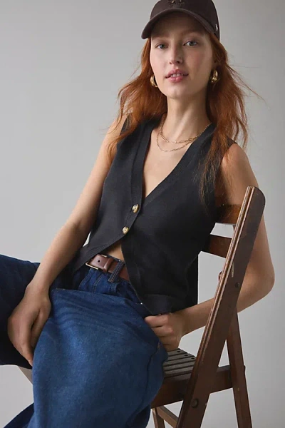 Bdg Monica Button-front Flyaway Sweater Vest Top In Black, Women's At Urban Outfitters