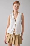 Bdg Monica Button-front Flyaway Sweater Vest Top In White, Women's At Urban Outfitters