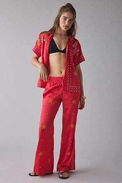 Bdg Nash Satin Mirror Sequin Flare Pull-on Pant In Light Red, Women's At Urban Outfitters