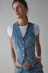 Bdg Natasha Denim Button-front Vest Top Jacket In Walton Indigo, Women's At Urban Outfitters