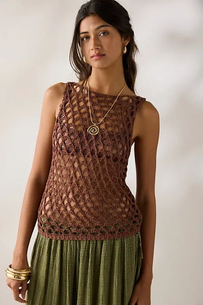 Bdg Nate Sheer Net Tank Top In Brown, Women's At Urban Outfitters