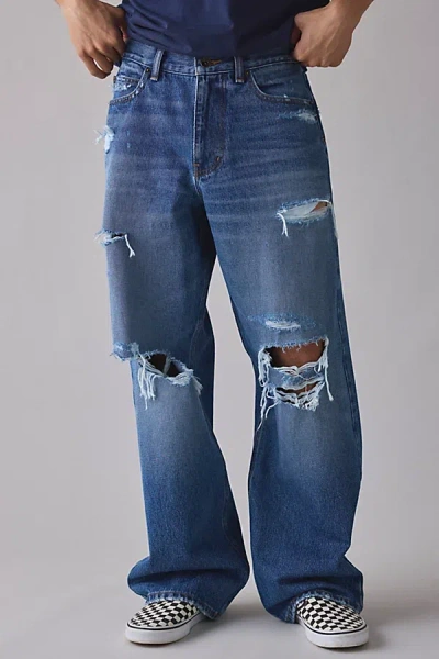 Bdg Nitro Destructed Baggy Fit Jean In Coastal Wash, Men's At Urban Outfitters In Blue