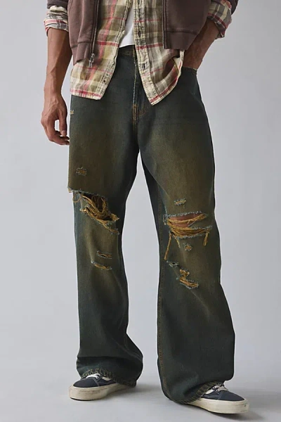 Bdg Nitro Destructed Baggy Fit Jean In Sea Moss, Men's At Urban Outfitters In Green