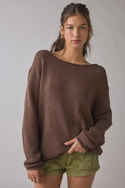 Bdg Nola Cotton Blend Oversized Boatneck Sweater In Brown, Women's At Urban Outfitters