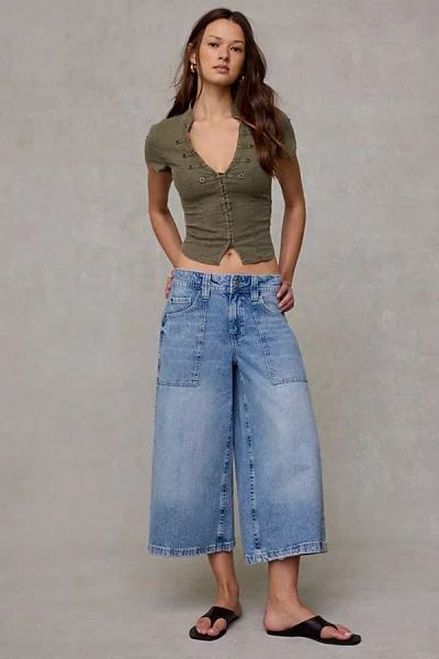 Bdg Nomad Baggy Wide Leg Cropped Jeans In Pale Blue, Women's At Urban Outfitters