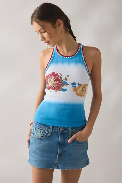 Bdg Northshore Graphic Embroidered Trim Tank Top In Sky, Women's At Urban Outfitters In Blue