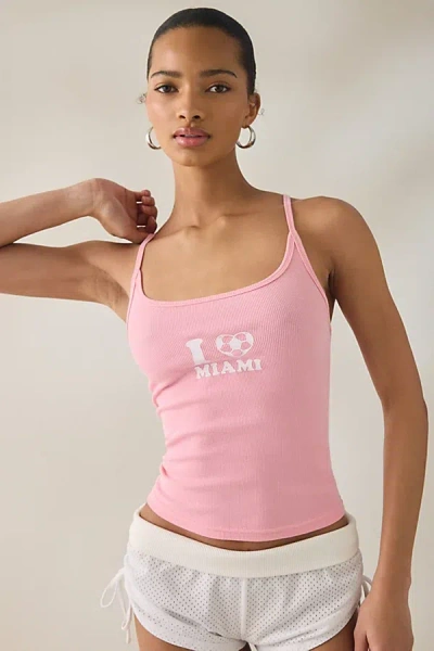 Bdg Off Duty City Goals Graphic Scoop Neck Cami In Miami, Women's At Urban Outfitters In Pink