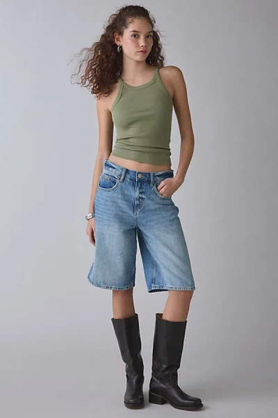 Bdg Off-duty Ribbed Round Neck Tank Top In Olive, Women's At Urban Outfitters In Green
