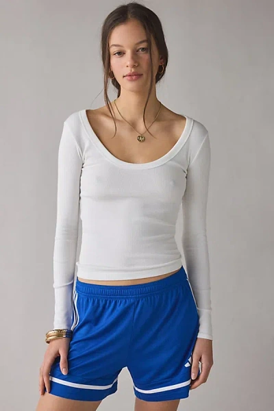 Bdg Off-duty Ribbed Scoop Neck Long Sleeve Tee In White, Women's At Urban Outfitters