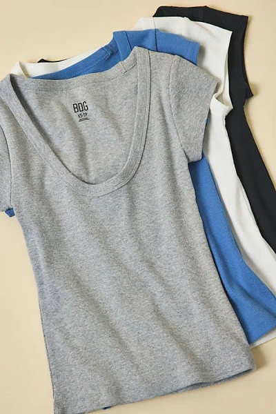 Bdg Off-duty Ribbed Scoop Neck Short Sleeve Tee In Grey, Women's At Urban Outfitters In Multi