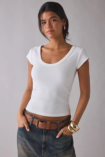 Bdg Off-duty Ribbed Scoop Neck Short Sleeve Tee In White, Women's At Urban Outfitters