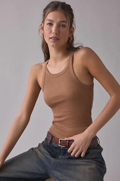 Bdg Off-duty Ribbed Round Neck Tank Top In Cinnamon, Women's At Urban Outfitters In Brown
