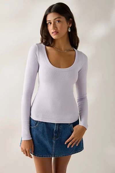 Bdg Off-duty Ribbed Scoop Neck Long Sleeve Tee In Mulberry, Women's At Urban Outfitters In Purple
