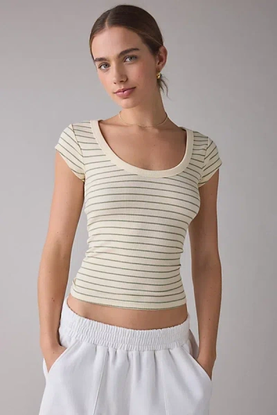 Bdg Off-duty Ribbed Scoop Neck Short Sleeve Tee In Classic Stripe, Women's At Urban Outfitters In White