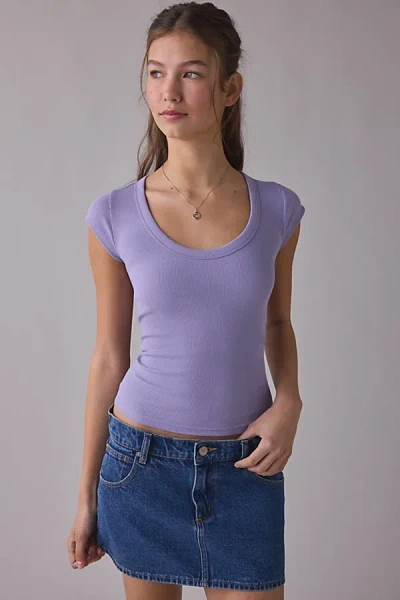 Bdg Off-duty Ribbed Scoop Neck Short Sleeve Tee In Lavender, Women's At Urban Outfitters In Purple