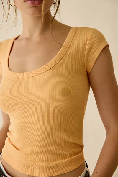 Bdg Off-duty Ribbed Scoop Neck Short Sleeve Tee In Orange, Women's At Urban Outfitters