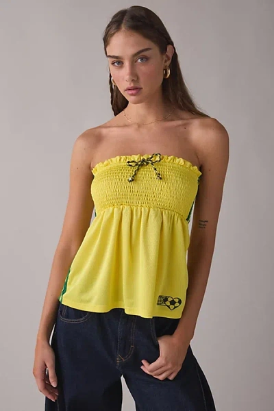 Bdg Offsides Smocked Babydoll Jersey Tube Top In Yellow, Women's At Urban Outfitters