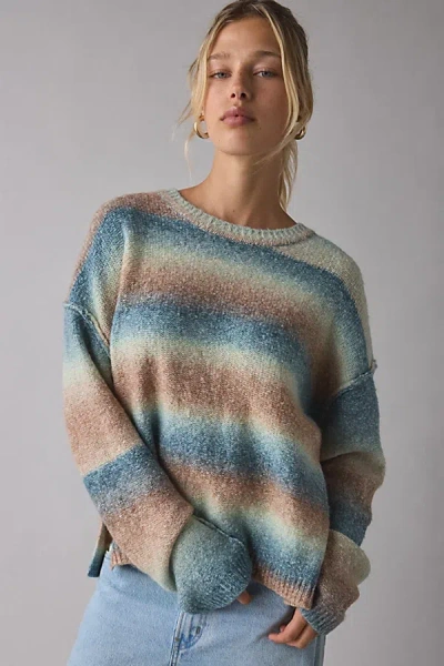 Bdg Olivia Ombre Knit Crew Neck Oversized Sweater In Blue, Women's At Urban Outfitters In Gray
