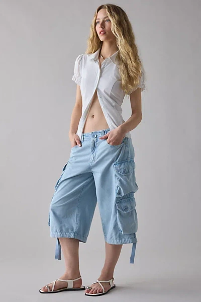 Bdg Omaha Mid-rise Baggy Utility Jort In Light Blue, Women's At Urban Outfitters